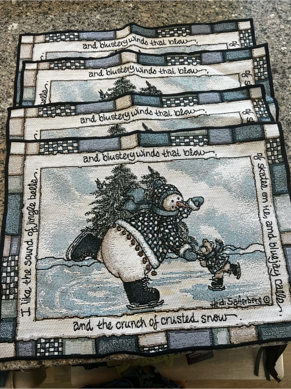 4 Heidi Satterberg Snowman Print Kids Placemat Set in Blue